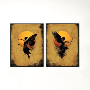 Eros and Psyche Poster Set of 2 | Greek Mythology Wall Art | Romantic Mythological Prints | Graphic Illustration Decor | Dark Academia Art
