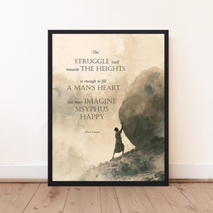 Sisyphus Poster with Albert Camus Quote | Greek Mythology Wall Art | Existential Philosophy Print | Mythology Inspired Dark Academia Decor