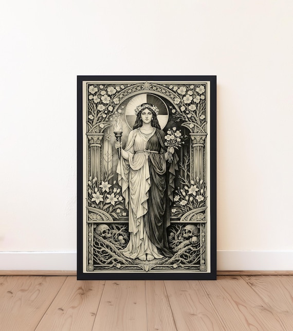 Persephone Wall Art, Greek Mythology Poster, Dark Academia Decor, Greek Goddess Poster, Gothic Wall Decor, Vintage Engraving Style Art Print