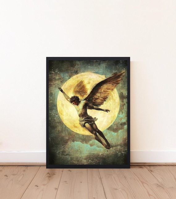 Icarus Wall Art Print, Greek Mythology Poster, Falling Angel Art, Dark Academia Decor, Ancient Greek Myth Decor, Philosophical Art Print