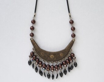 Naszyjnik w stylu etnicznym boho, śliniaczek w stylu vintage, biżuteria festiwalowa