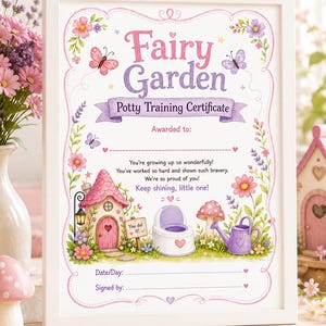 Fairy Garden Potty Training Certificate Printable PDF