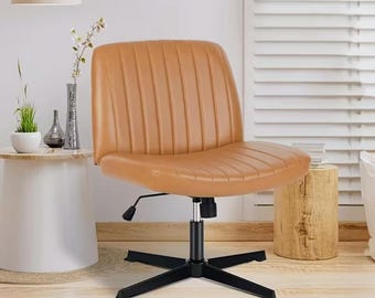Mid Century Desk Chair with Large seat for crossed legs position without arms and wheels in orange white black gray Faux Leather FROM USA