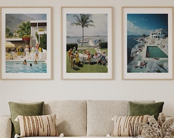 Juego de 3 impresiones de Slim Aarons, arte de pared retro de moda de Slim Aarons, fotografía vintage de Slim Aarons junto a la piscina, impresiones fotográficas enmarcadas grandes