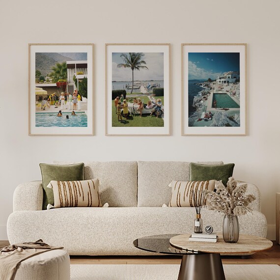 Slim Aarons Print Set of 3, Trendy Retro Slim Aarons Wall Art, Vintage Slim Aarons Poolside Photography, Large Framed Photography Prints