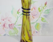 Beautiful Vintage, Applied Spiral Glass Vase in Yellow and Blue