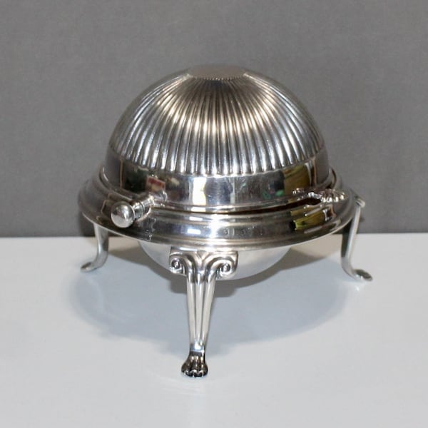 Vintage Silver Plate Round Roll Top Butter Dish with Insert, Viners of Sheffield