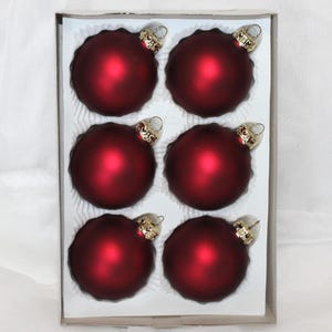 Vintage Set of 6 Tannenbaum Collection Deep Red Satin Glass Ornaments