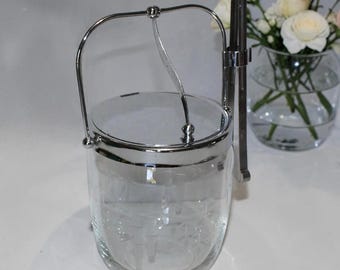 Vintage Noritake Bamboo Ice Bucket with Hinged, Stainless Steel Lid and Tongs