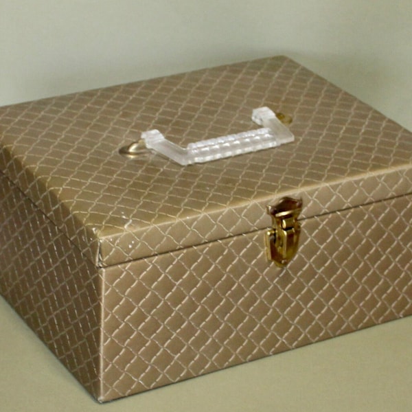 Sweet Vintage Protex Sewing Storage Box, Gold Quilted Vinyl