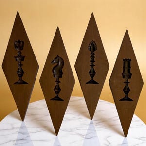 Vintage Set of 4 Burwood Diamond Shaped Chess Piece Wall Plaques