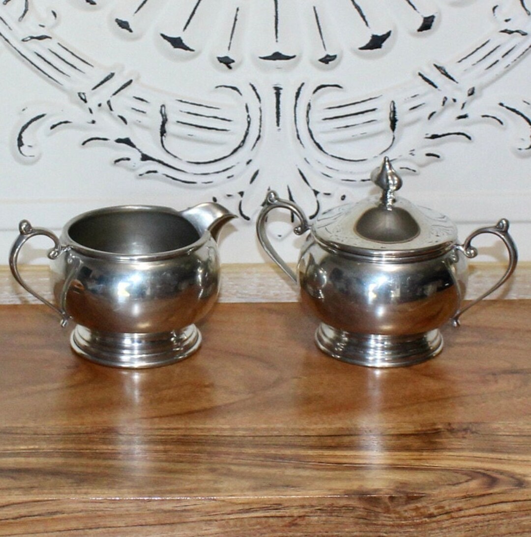 Lovely Vintage Hanle Pewter Creamer and Lidded Sugar Etsy