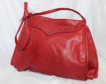 Vintage Barbara Bolen Rust Red Italian Leather Expandable Purse, Handbag