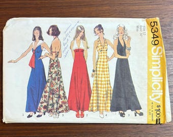Vintage Simplicity Misses Halter Dress Pattern 5349 Misses Size 12 Bust 34