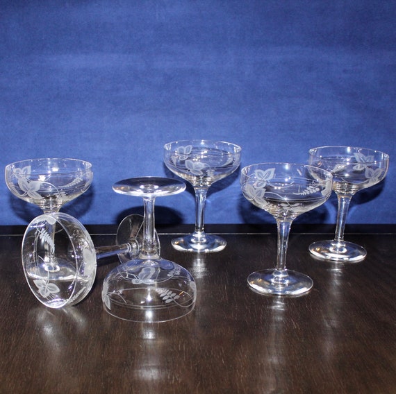 Set of 6 Blue Wine Glasses//Sherbets with Silver Rim