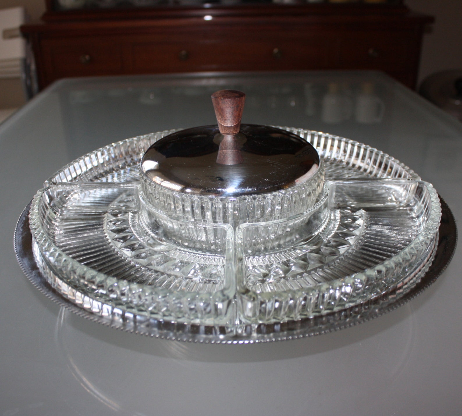 Vintage Cut Glass Lazy Susan Serving Tray Etsy