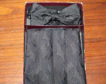 Vintage Black Silk Bow Tie and Cummerbund Set