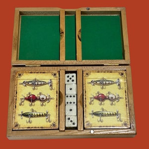 Vintage River's Edge Lures of the Past 2 Deck Card and Dice Holder NIP