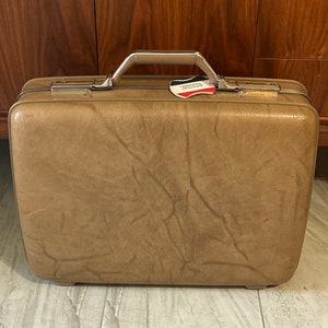 Handsome Vintage American Tourister Two Tone Gold Suitcase Hard Case