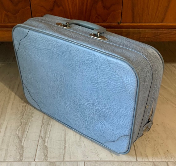 Vintage Small Blue Overnight Suitcase - image 1