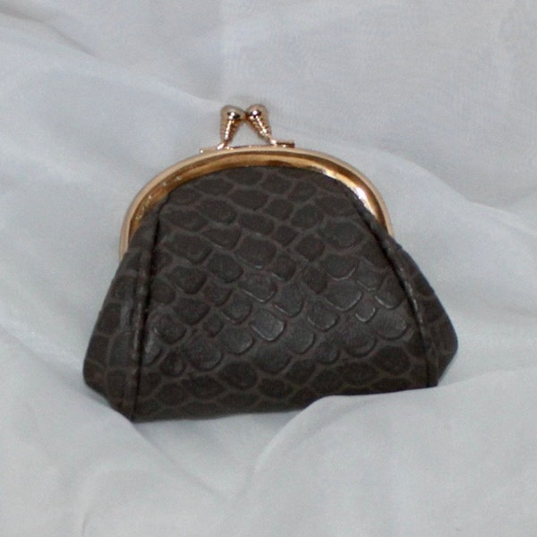 Vintage Brown Reptile Embossed Coin Purse