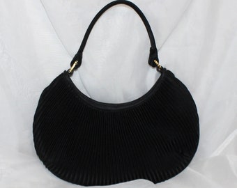 Sweet Vintage Preston and York Black Pleated Satin and Rhinestone Handbag Purse