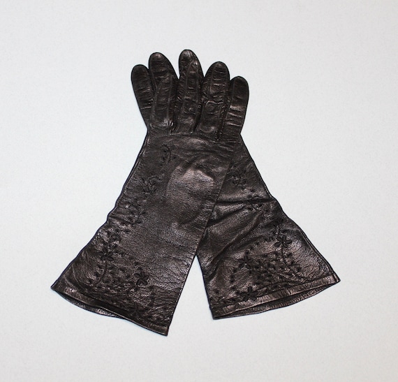Vintage Ladies, Black Kid Leather Driving Gloves … - image 1