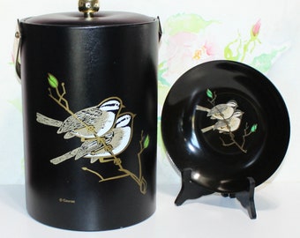 Handsome Vintage Couroc of Monterey Dove Ice Bucket and Bowl