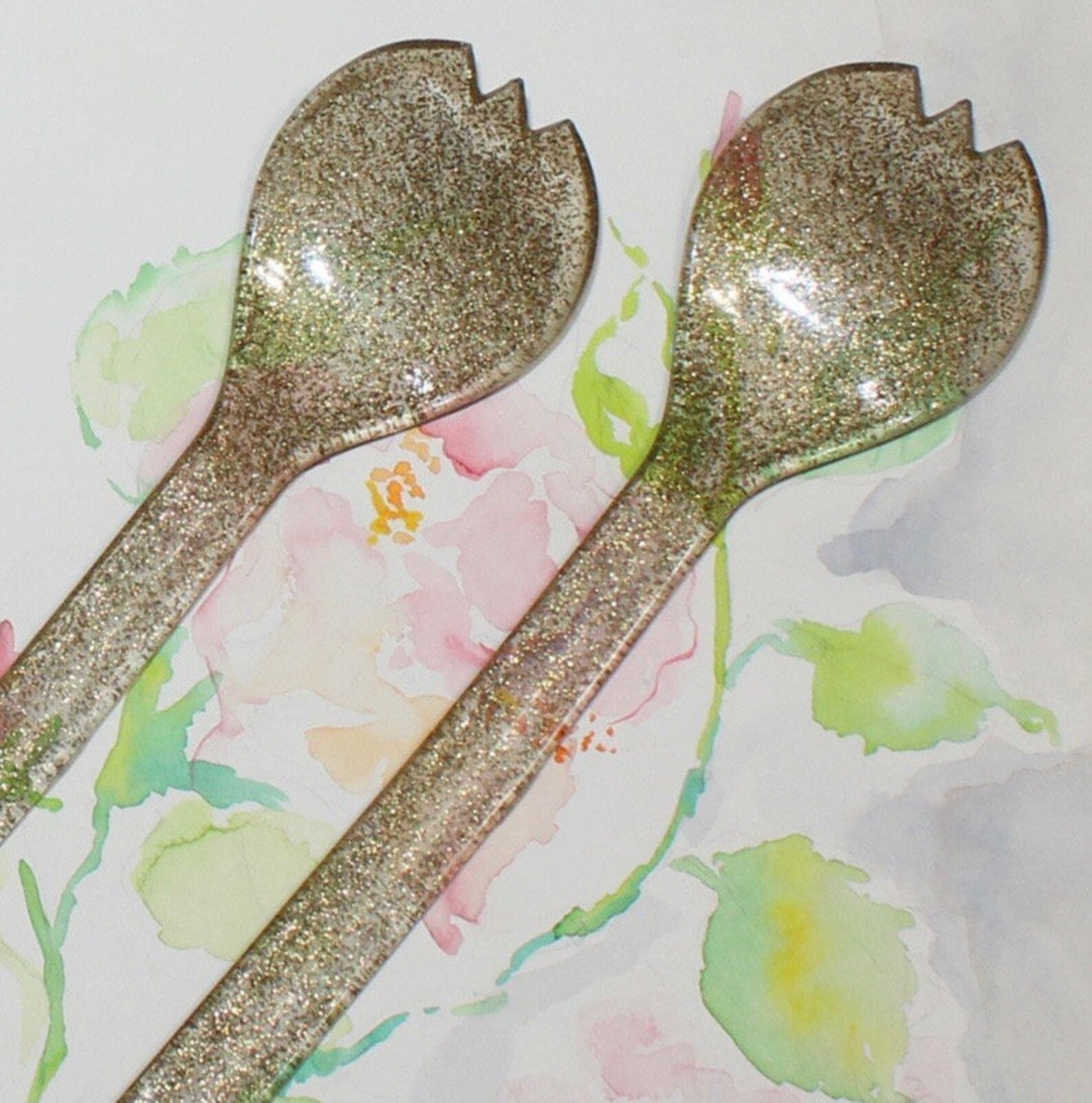Sweet Vintage Long Gold Glitter Acrylic Serving Utensils Etsy