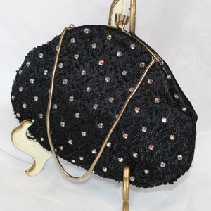 Pretty Vintage Black Iridescent Rhinestone and beaded Clutch