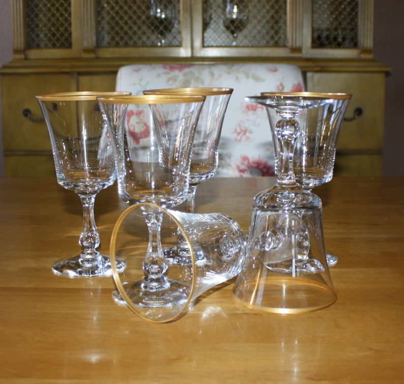 Vintage Fostoria Richmond Gold Rim Water Goblets Set of 6 Etsy