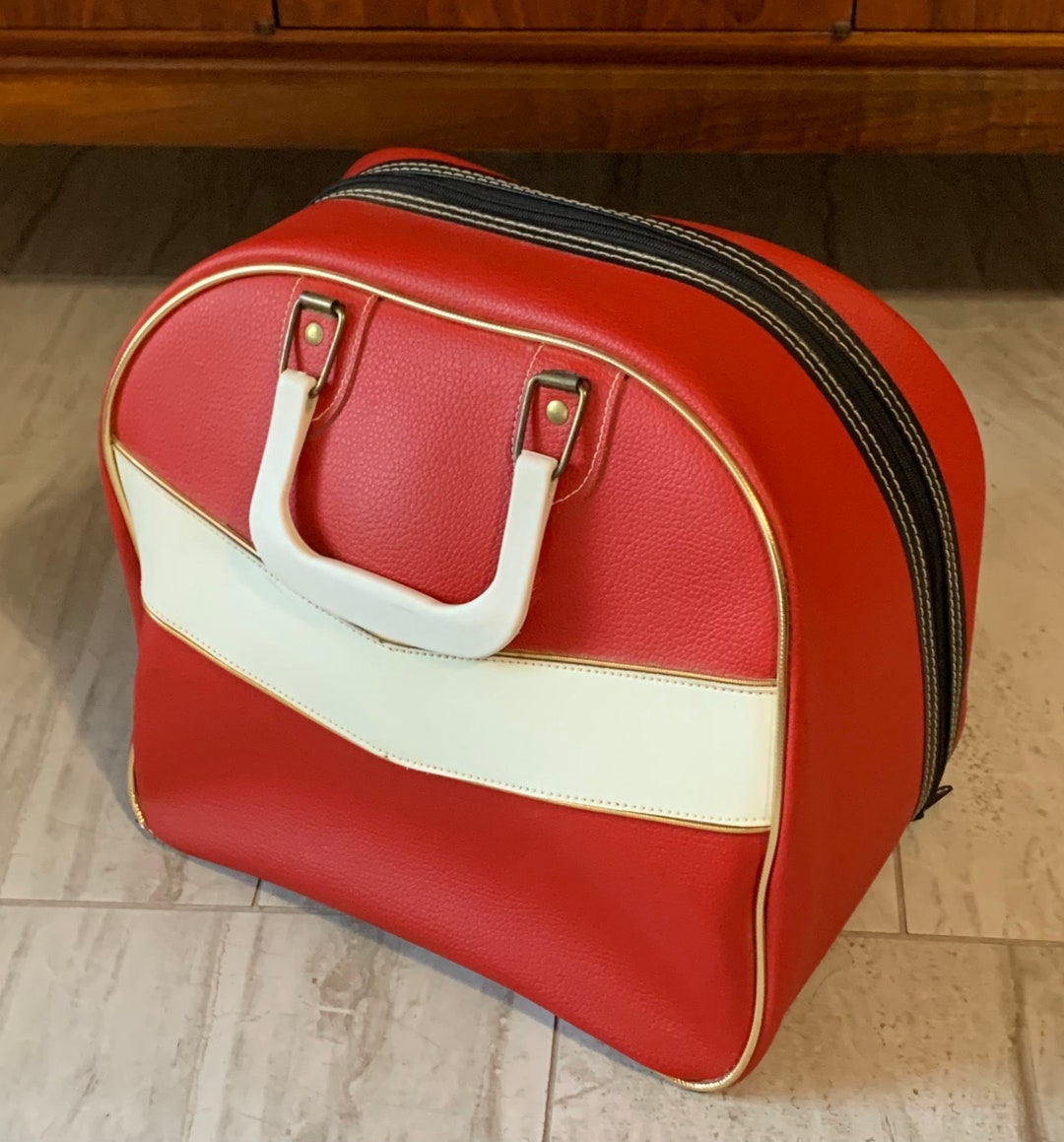 Vintage Red White and Gold Bowling Ball Bag Etsy
