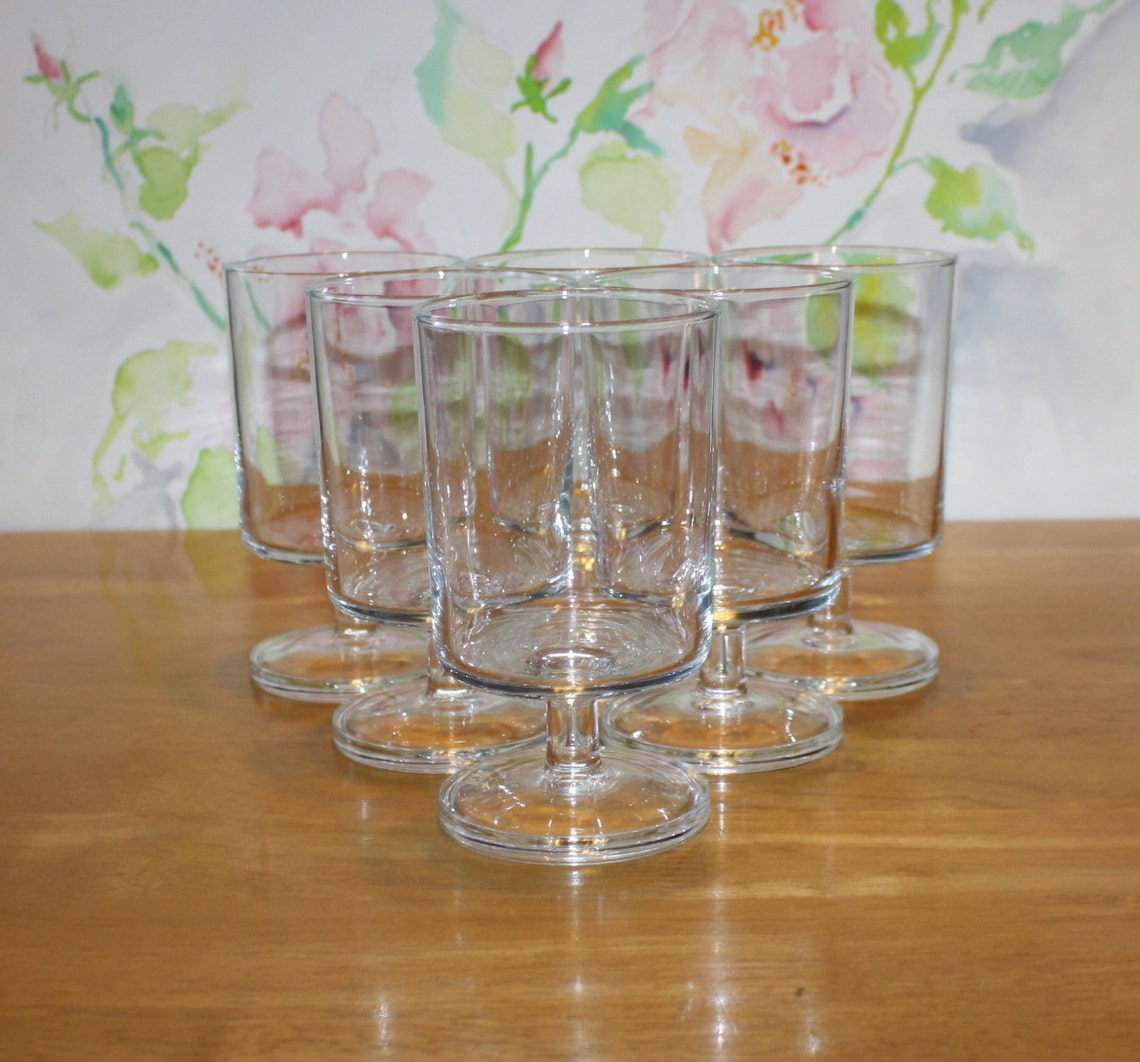 Tall Vintage Wine Glasses 6 Flat Bottom Stemmed Glasses Etsy