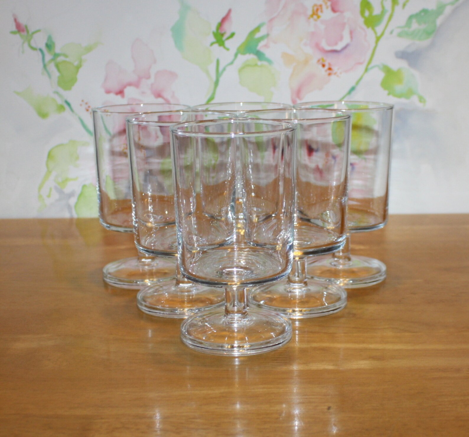 Tall Vintage Wine Glasses 6 Flat Bottom Stemmed Glasses Etsy