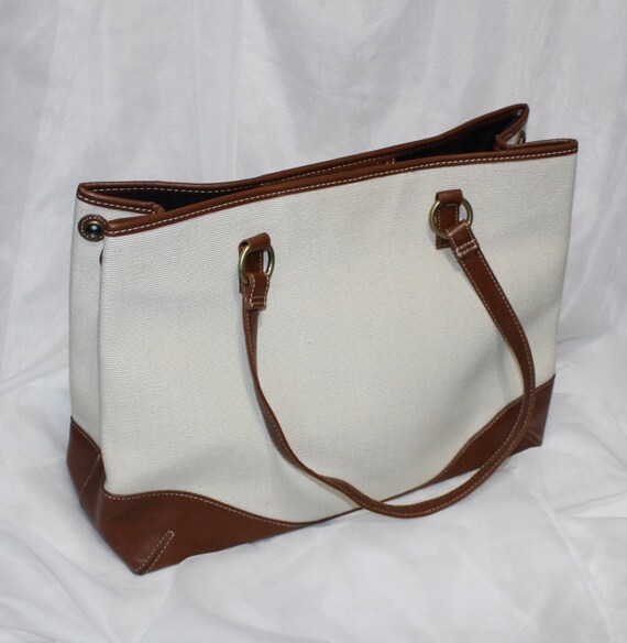 Vintage Coldwater Creek off White and Brown Canvas Tote Handbag Etsy Canada