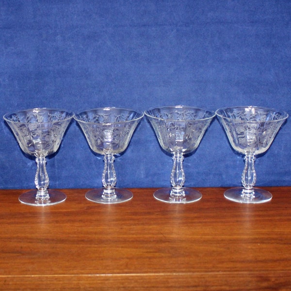 Pretty Vintage Set of 4 Fostoria Heather Champagne / Low Sherbet Glasses