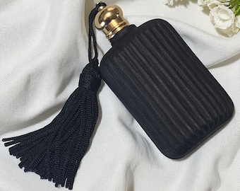 Vintage Black Satin Ribbed Perfume Bottle with Tassel
