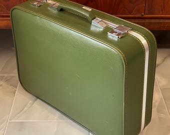 Vintage Amelia Earhart Avocado Green Suitcase Luggage
