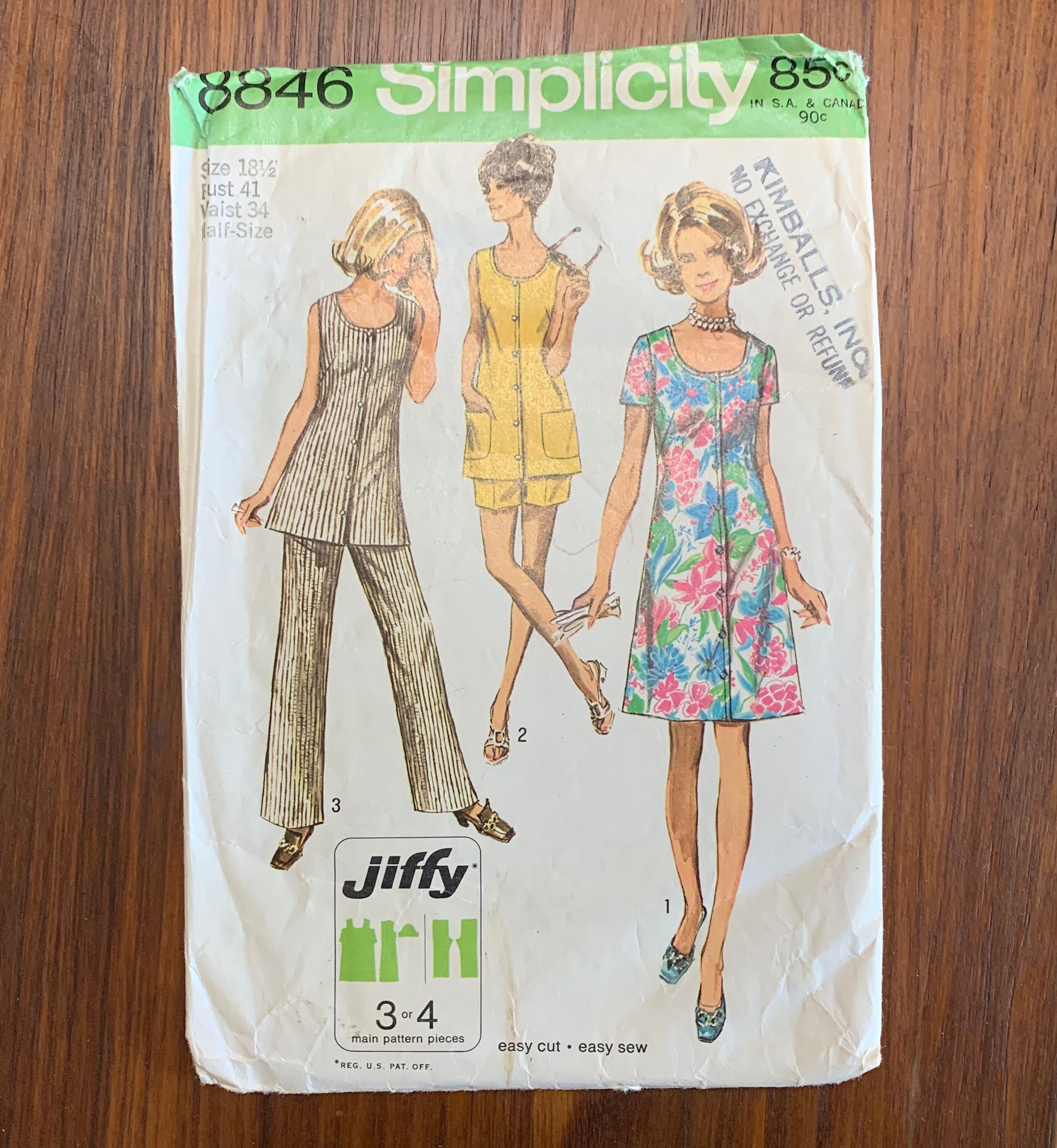 Vintage Simplicity 8846 Sewing Pattern: Dress, Tunic & Pants, Bust