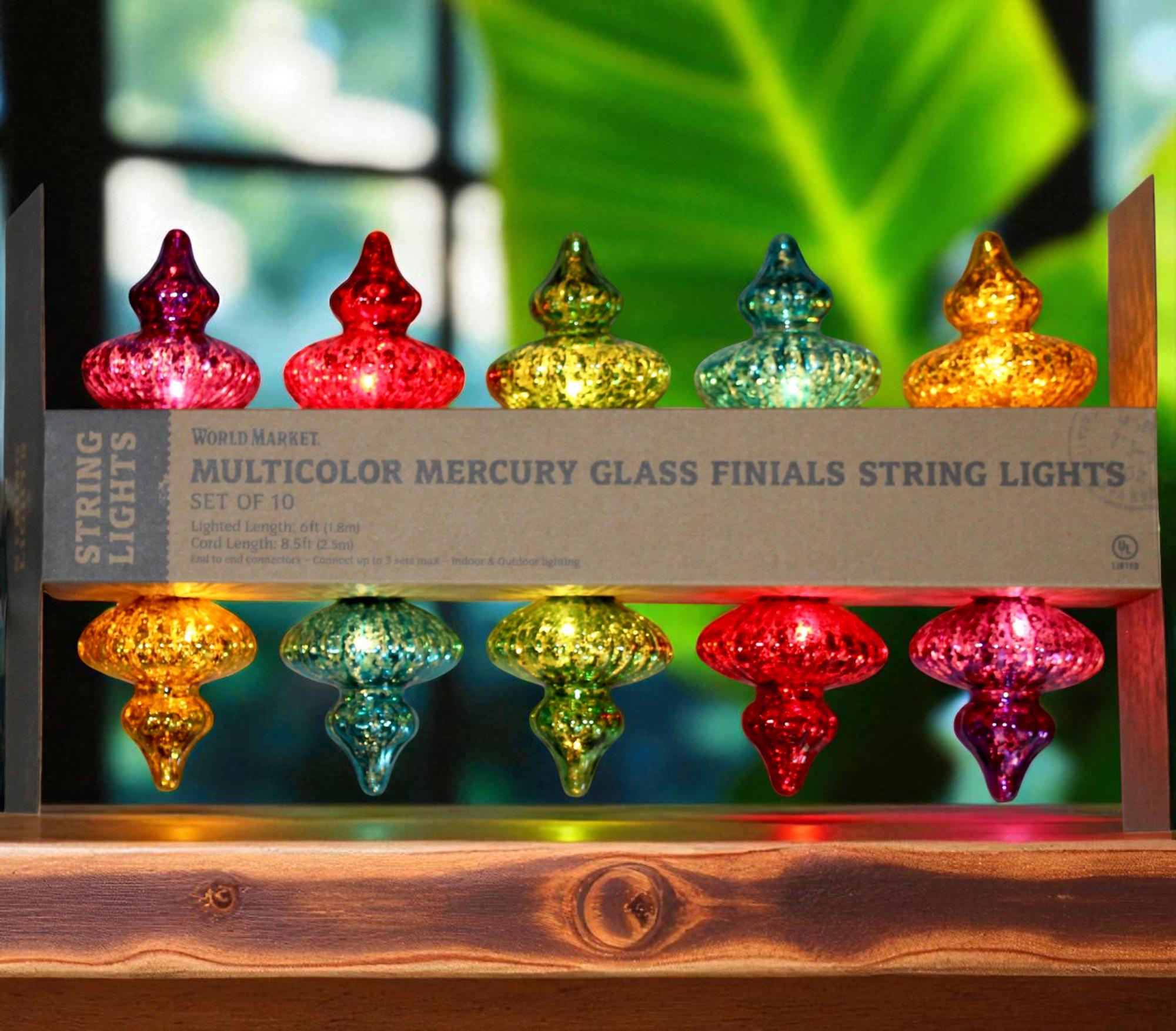 Vintage World Market Multicolor Mercury Glass Finials String Light