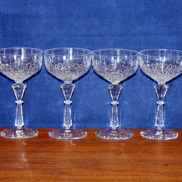 Beautiful, Vintage, Set of 4, Rock Sharpe Piccadilly Crystal Champagne Glasses Multi Sided Knob Stem