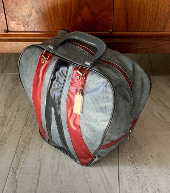 Vintage Don Carter Gray Red and Black Bowling Ball Bag Tote 