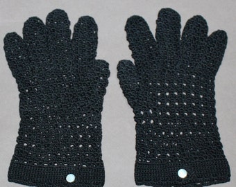 Vintage Lady's Black Crochet Gloves with Button