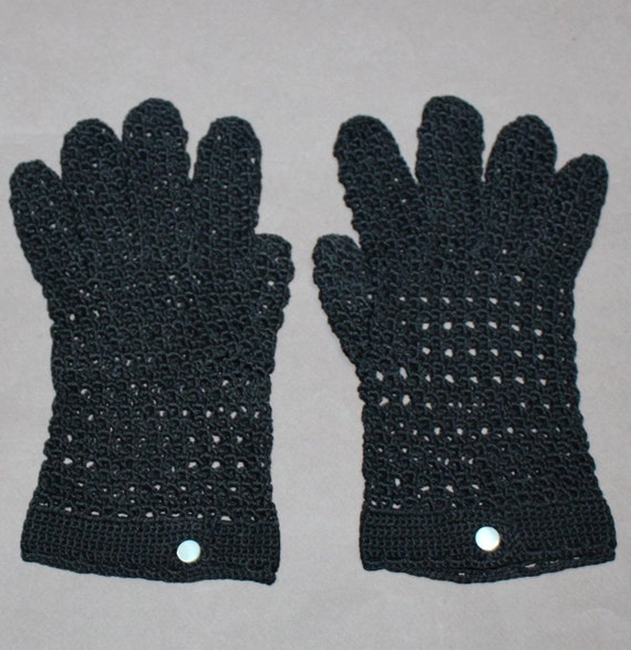 Vintage Lady's Black Crochet Gloves with Button - image 1