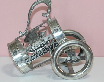 Vintage Bolivian Pewter Chariot Wine Bottle Holder