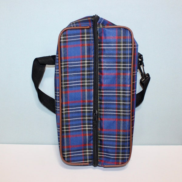 Vintage Golf Shoe Bag, Blue Tartan Plaid