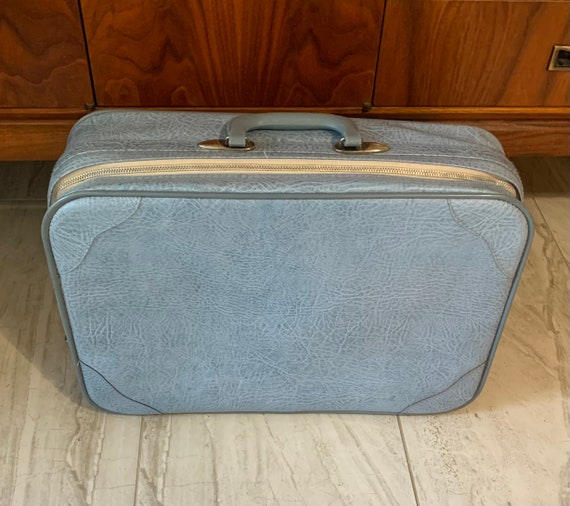 Vintage Small Blue Overnight Suitcase - image 4