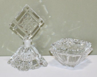 Beautiful Antique Hand Cut Crystal Perfume Bottle and Jewelry Box
