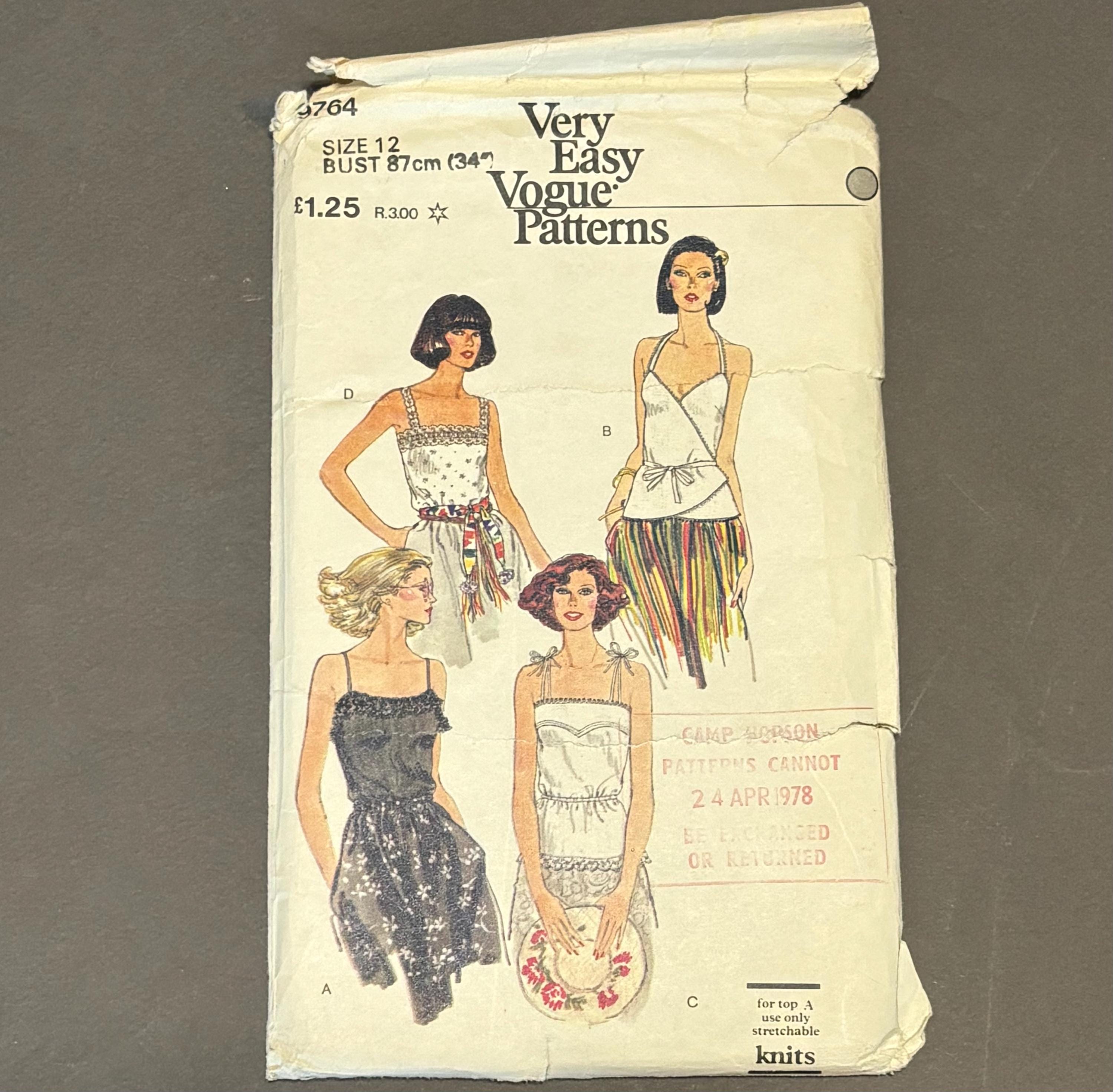 Vintage Very Easy Very Vogue Misses Tops Pattern 9764 Misses Size 12 Bust 34 UNCUT