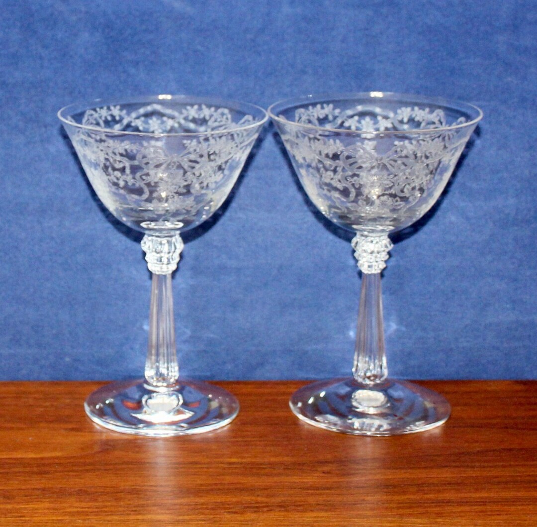 Vintage Pair of Fostoria Romance Etched Champagne Glasses Etsy